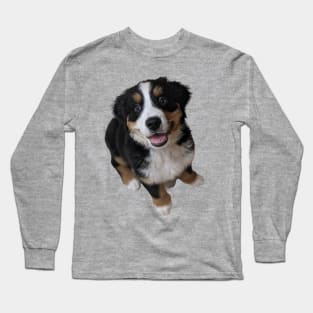 Bernese Mountain Dog Puppy with Pink Background Long Sleeve T-Shirt